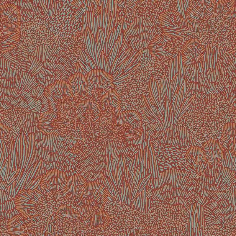 Échantillon de papier peint rouge et bleu Samba Botanica, Red