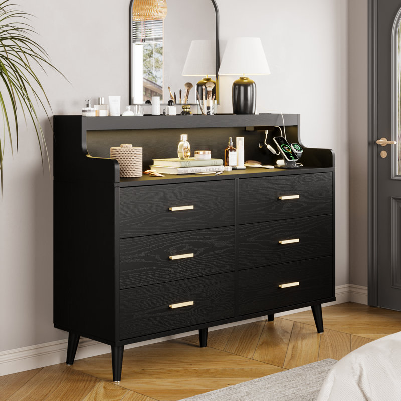 6 Drawer 120Cm W Double Dresser, Black