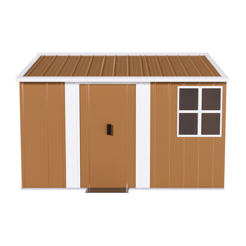 8X10 Ft Heavy-Duty Metal Storage Shed, Weatherproof Outdoor Garden Shed, Ideal For Backyard, Lawn, And Tool Organization, Orange