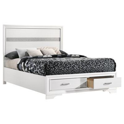 White Full - Size Panel Bed With Built In Compartments, Timeless Appeal For Bedroom, Pull Handles Functionality, Asian Hardwood And Particle Board, 78.45in Long Storage Bed, Fresh Versatile Look,