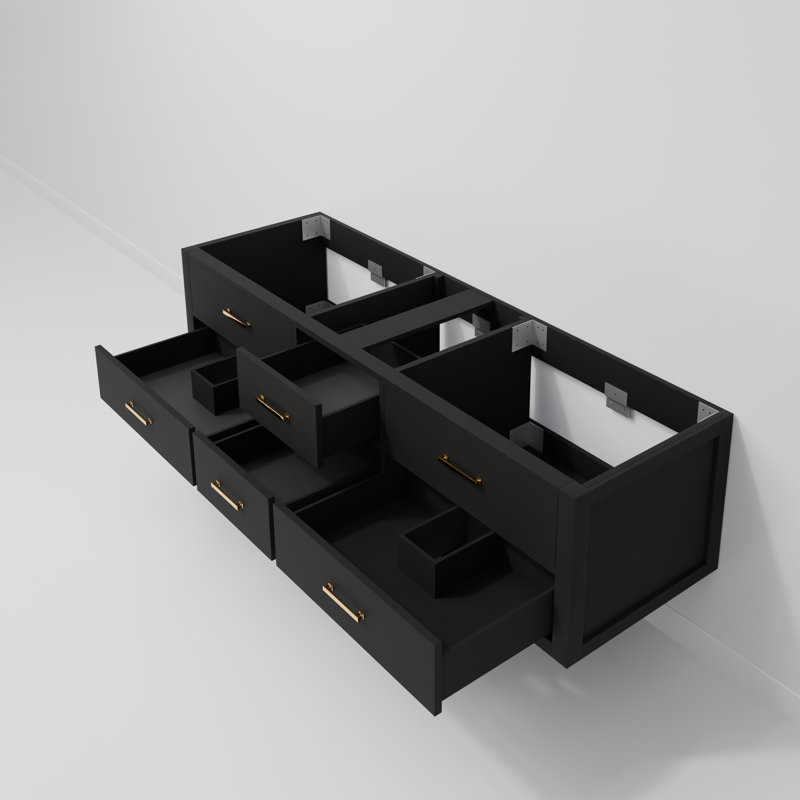 Meuble-lavabo double l 72 po x P 22 po Castor, Noir, noir, noir, noir
