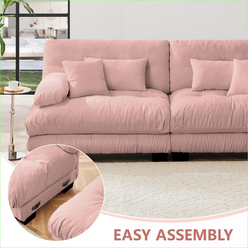 Cioffred Modern Chenille Upholstered Boneless Sofa, Green Chenille, 133.8''L x 36'' D x 35.4''H