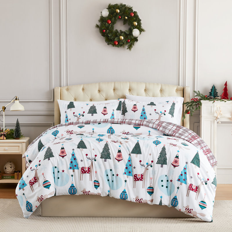 Winter Wonderland Oversized Reversible Holiday Bedding Duvet Cover Set with shams