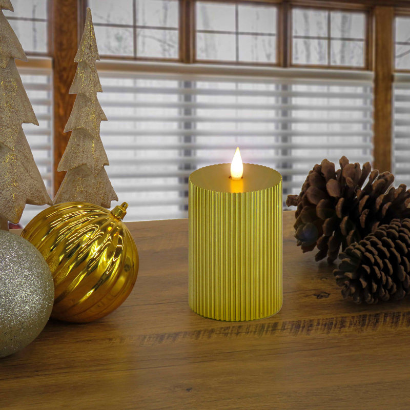 Unscented Flameless Candle, Gold, 7" H x 3" W x 3" D