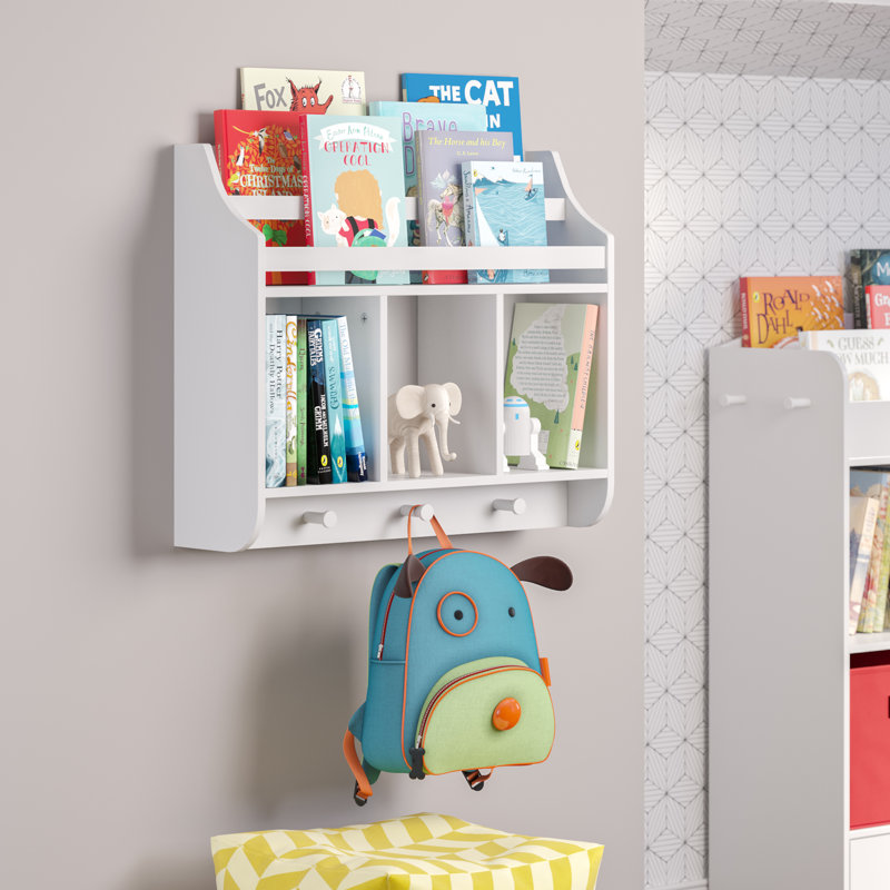 RiverRidge Kids Wall Mounted Bookshelf and Toy Storage Organizer for Playroom, Nursery, and Reading Book Nook - White