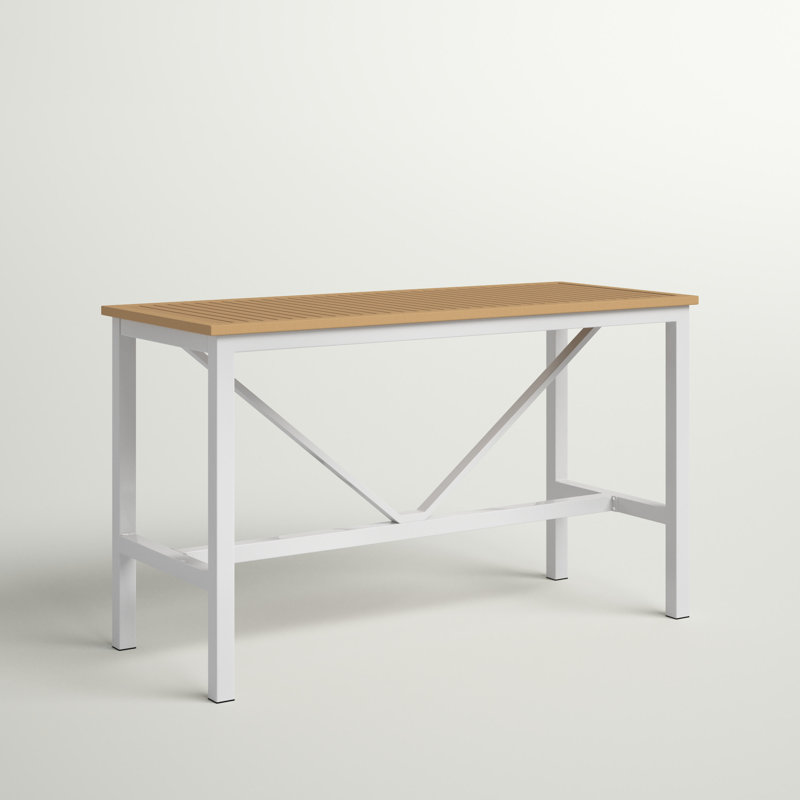 Travira Rectangular Tekwood Outdoor Bar Table, Teakwood Natural
