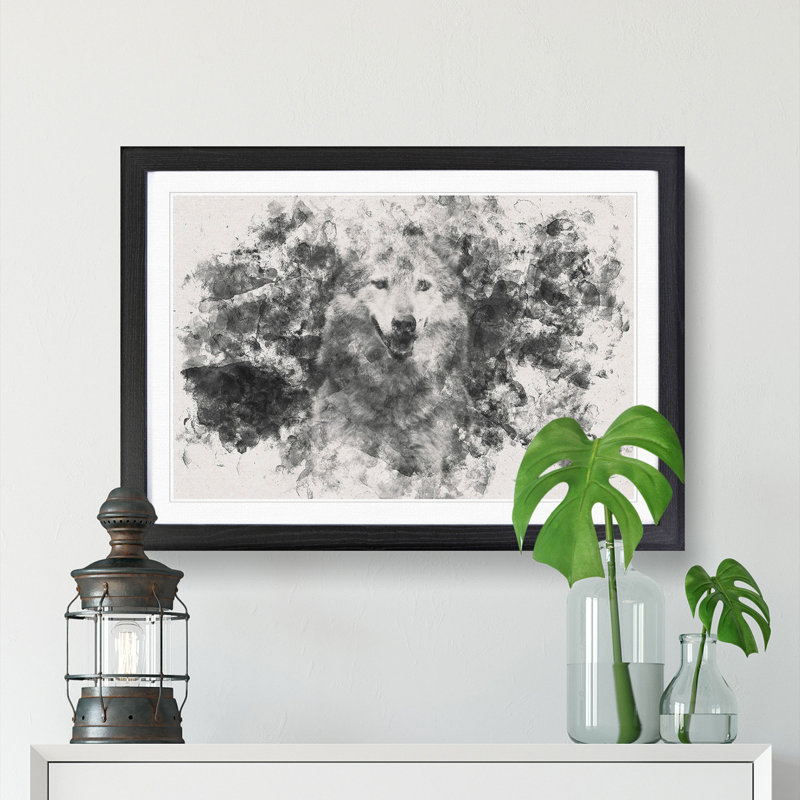 Wolf Portrait Watercolour - Picture Frame Graphic Art Print, Black Framed, 40cm H x 60cm W x 2cm D