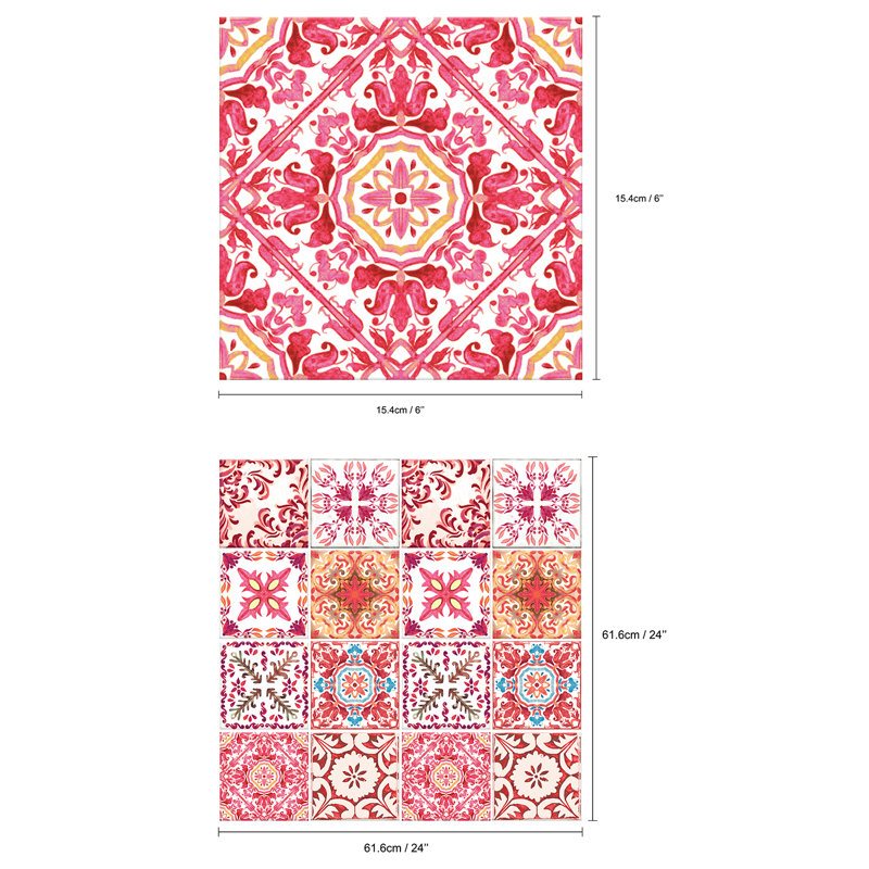 Pollitt Limestone Spanish Glossy 3D Sticker Tile 15.4cm x 15.4cm, Pink