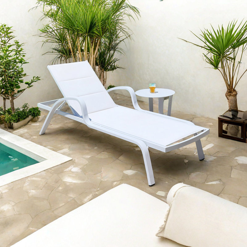 Adjustable Poolside Sunbed Outdoor Metal Chaise Lounge Set with Table