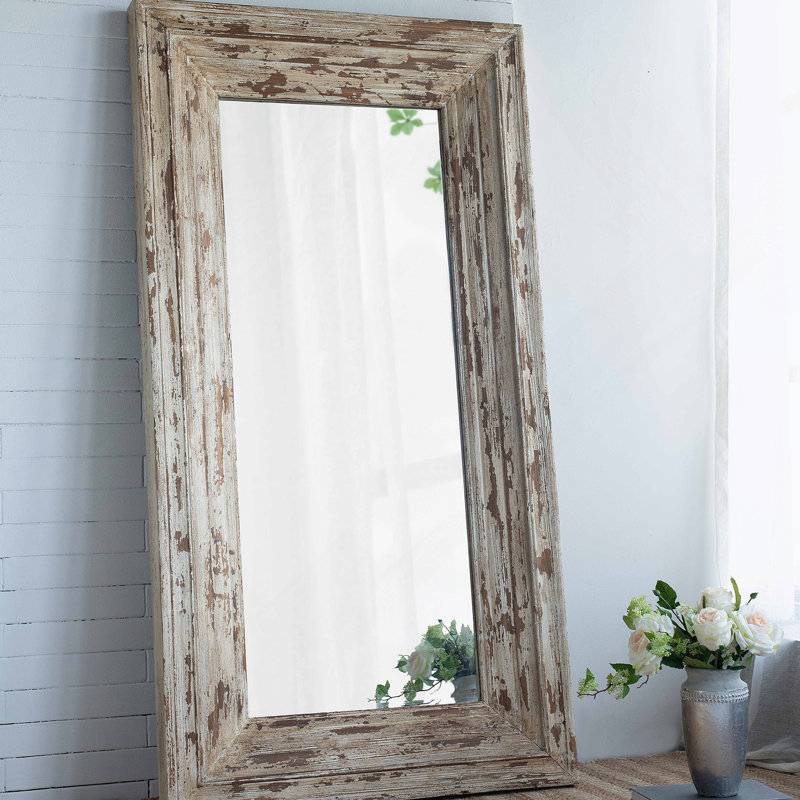39x3.5x75" Full Length Rectangle Floor Mirror with Distressed Wood Frame