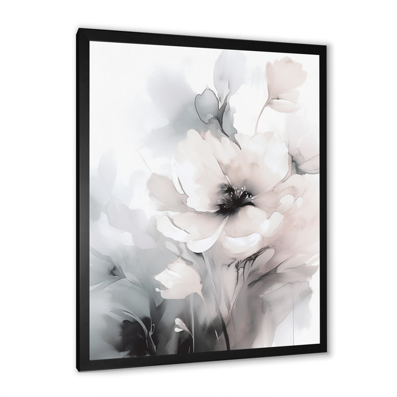 Douces fleurs gris clair I - art mural floral, Cadre photo noir, H 40 po x l 30 po