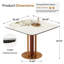 Table de salle à manger carrée de 89 cm (35 po) en pierre frittée blanche avec pied central doré pour 4 personnes-714818972