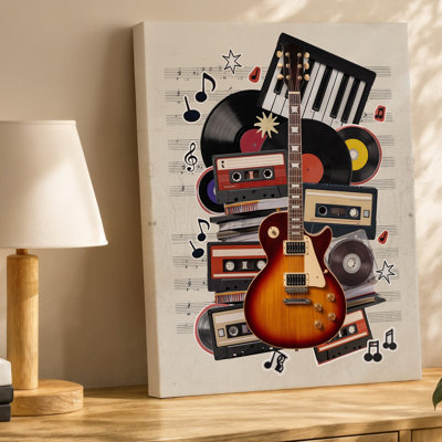 Canvas Create A Vibrant And Eclectic Collage Celebrating Music Featuring A Wall Art Vintage Electric Guitar With A Sunburst Finish Canvas Wall Art