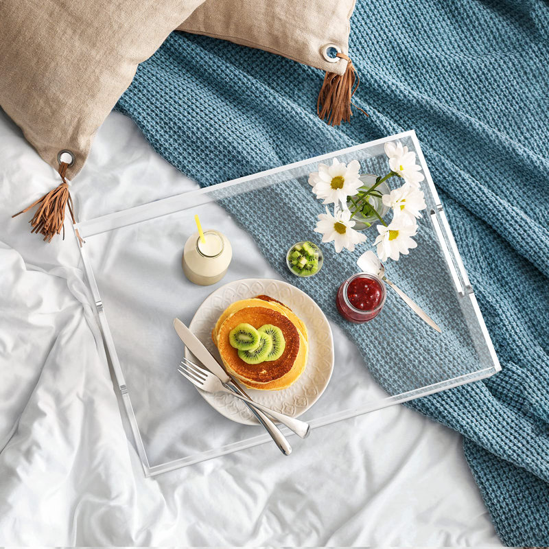 Acrylic Serving Trays With Handles, 16"X 12" Rectangle Sturdy Breakfast Tray, Decorative Trays Organiser,Clear