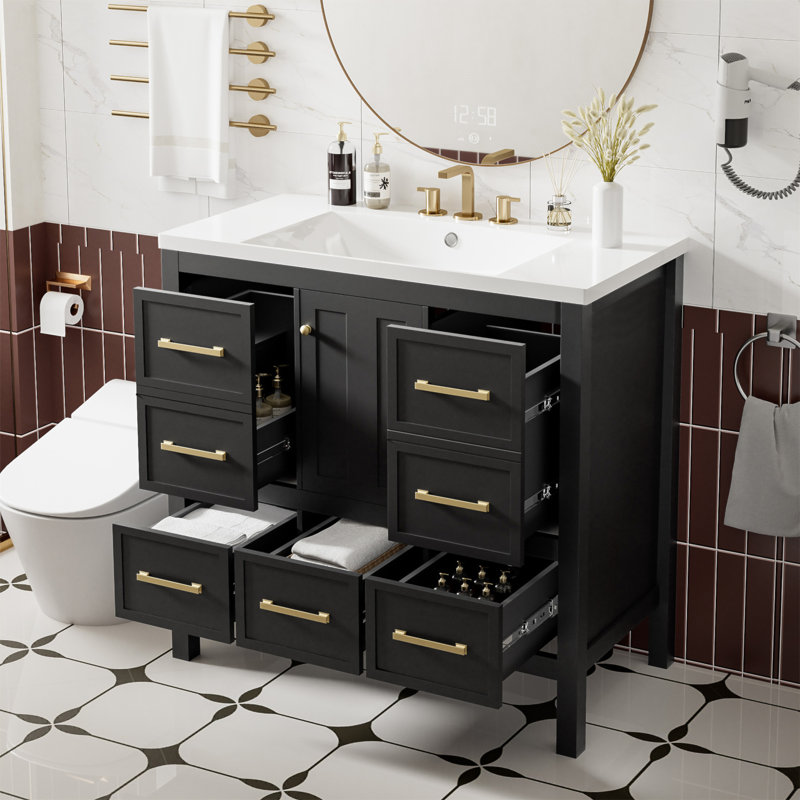 Meuble-lavabo de qualité supérieure avec rangement abondant et fabrication durable, Noir