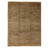 Hand Knotted Wool Area Rug in Olive Green And Gold
