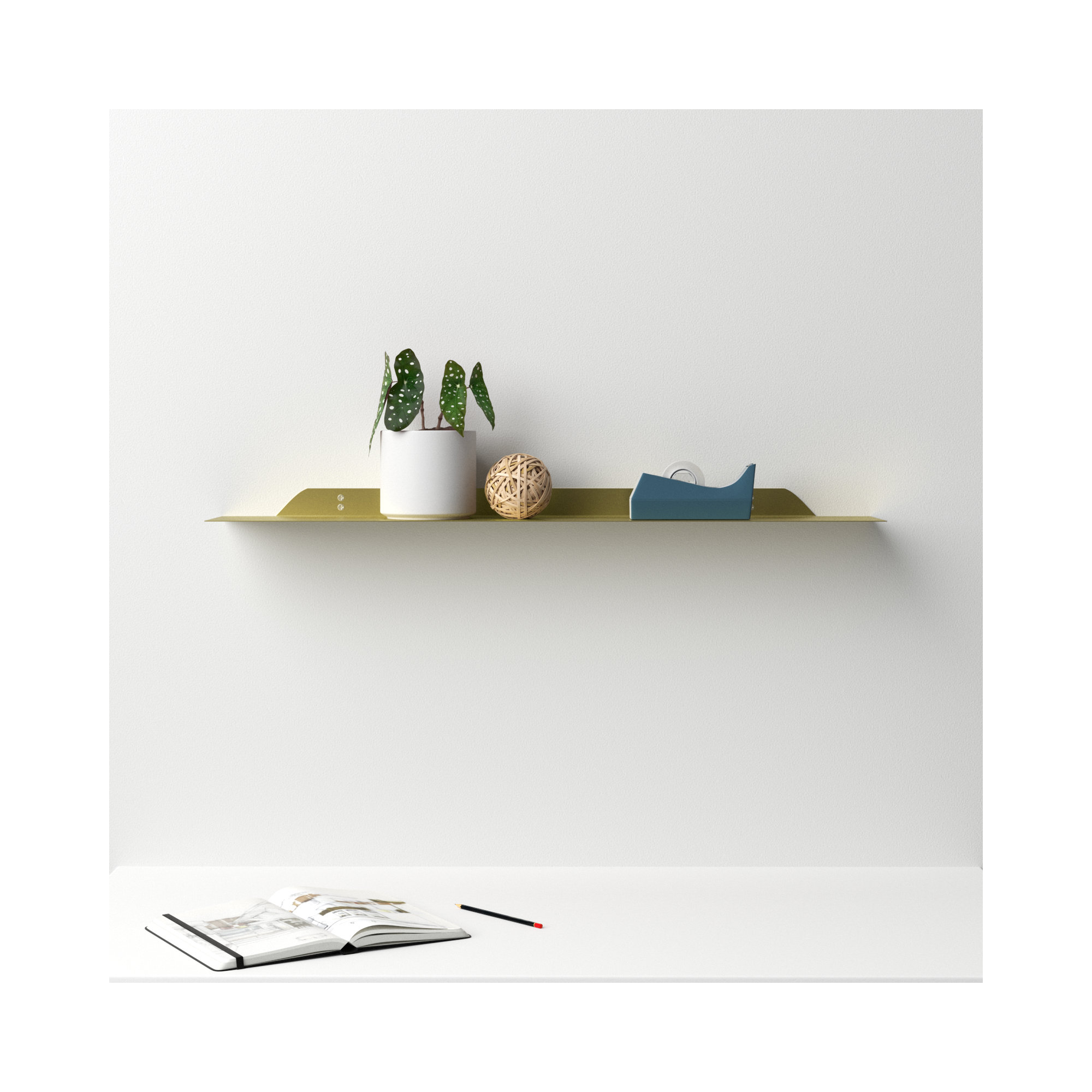 Maja Metal Floating Shelf, Gold, 1.75" H x 36" W x 6" D