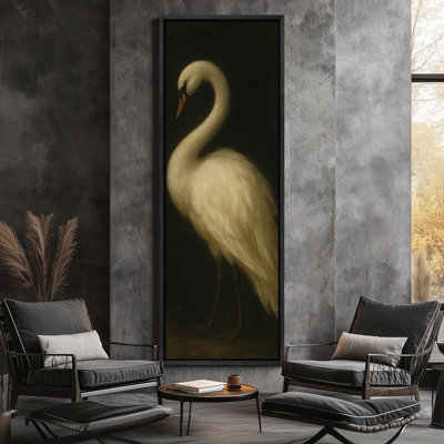 Swan Portrait with Elegant Curved Neck on Dark Background - Large Framed Canvas Master Bedroom Wall Art Print