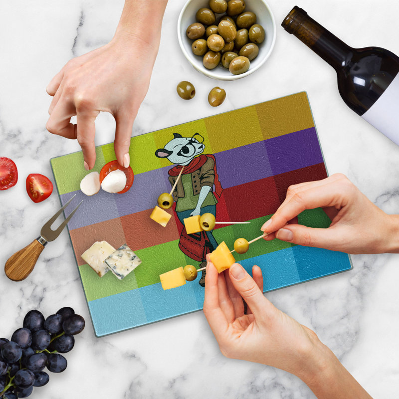 Multicolore amusant, multicolore, planche à découper en verre trempé Ambesonne
