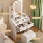 Table de coiffeuse - Miroir à DEL, ensemble de coiffeuse de maquillage - station de charge, banc de rangement, étagères