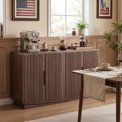 55" Modern Fluted Sideboard Buffet Cabinet, 4-Door Wooden Storage Credenza with Adjustable Shelves for Living Room