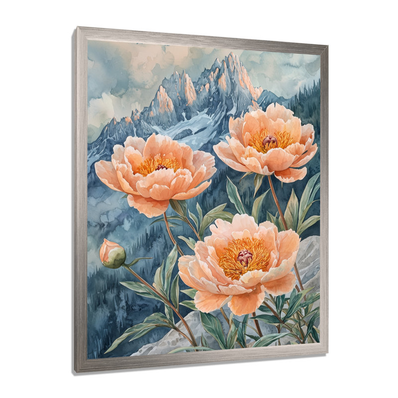 Genella - salon d'art mural floral, H 40 po x l 30 po, Reproduction encadrée d'une seule photo, Argent argent