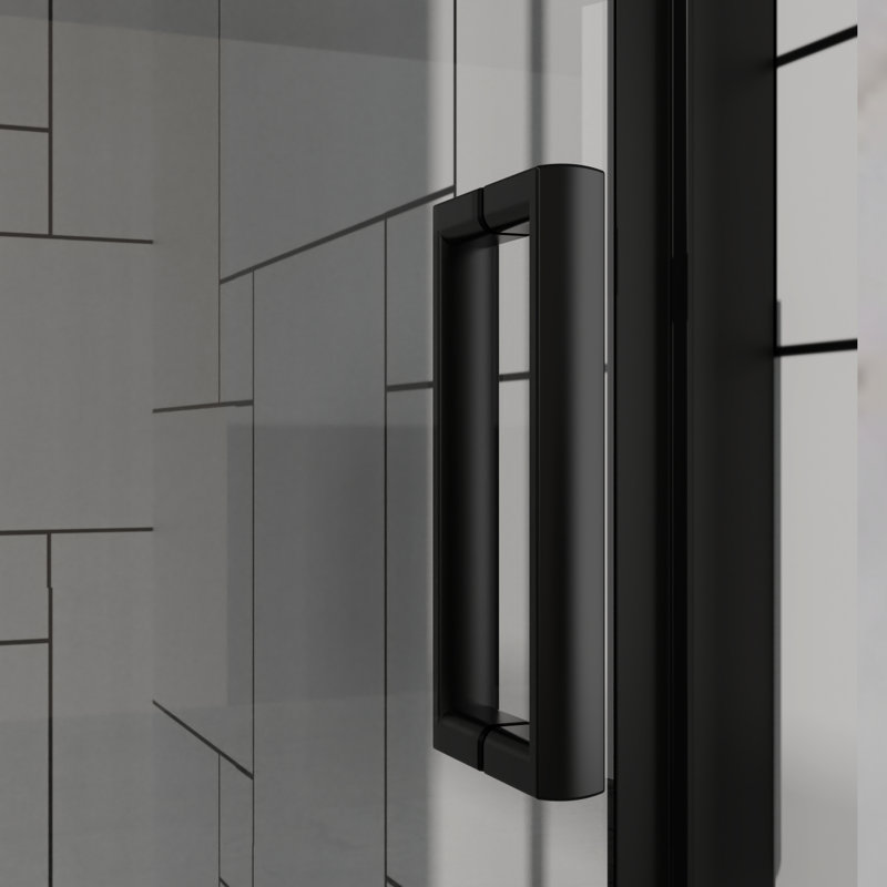 Porte de douche pivotante à panneau pivotant de 32 à 33,2 po de largeur, verre trempé de 6 mm, finition noire, installation réversible, pivot pivotant à 180 °, charnières pliantes bi, bandes d'étanchéité magnétiques pour le nettoyage à sec
