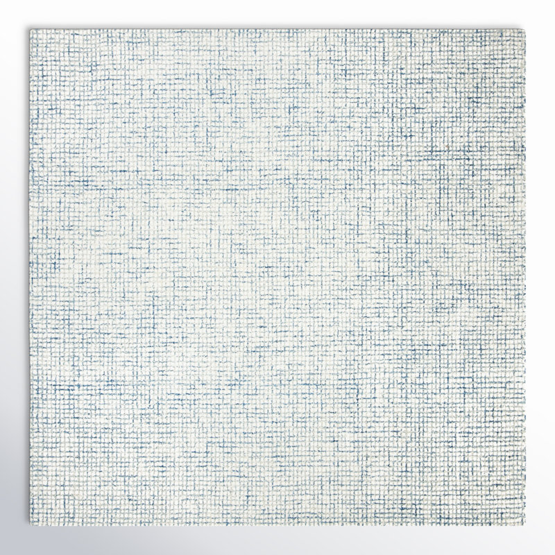 Tapis ivoire / bleu fait à la main Rowe, Carré 10 pi