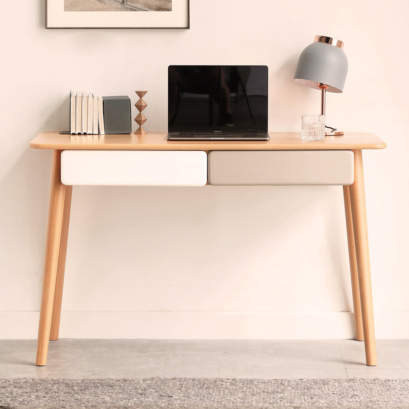 Bureau d'ordinateur en bois massif - bureau de 47 po avec 2 tiroirs, table de style PC simple et moderne
