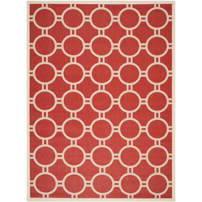 Arneshia Geometric Red/Bone Area Rug, Rectangle 8' x 11'