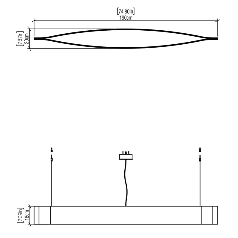 Canoa 1 - Light LED Unique/Statement Pendant, Teak, 7.02" H x 74.1" W x 7.8" D