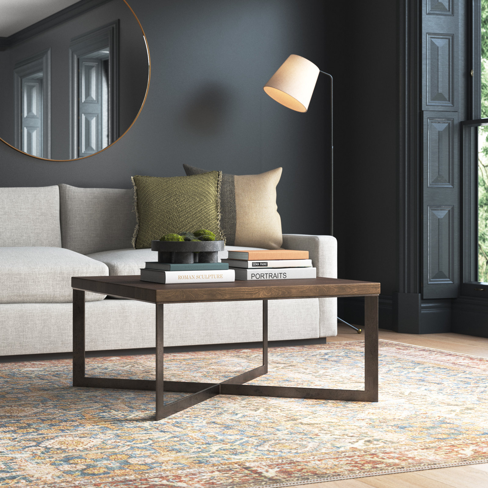 Tulane Solid Wood Single Coffee Table, Nickel/Medium Brown