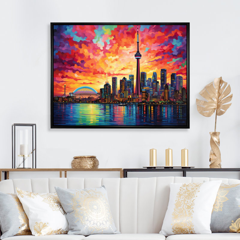 Pop Toronto Cityscape II - impression, Cadre flottant noir, H 24 po x l 32 po x P 1 po