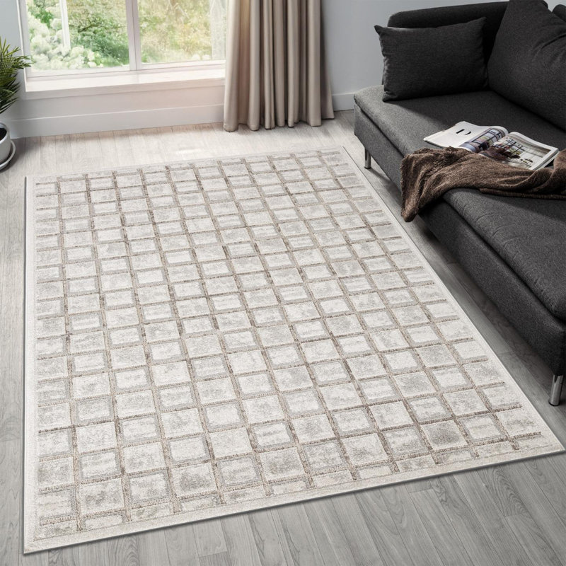 Tapis à motif géométrique moderne, Champignon, 9x12