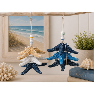 Set Of 2 Assorted Colors Stacked Starfish Ornaments