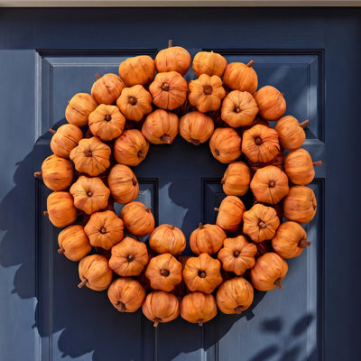 Kalalou 19" H Pumpkin Wreath – Orange Faux Floral Door Accent
