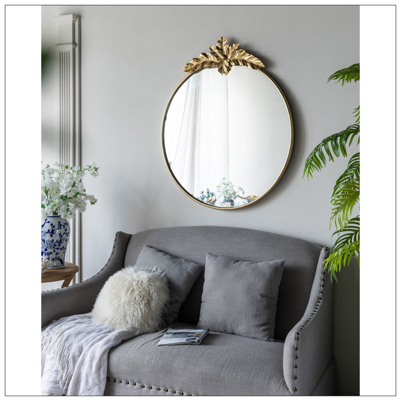 Large Round Wall Mirror With Metal Frame, Circle Accent Mirror For Living Room Bedroom Entryway