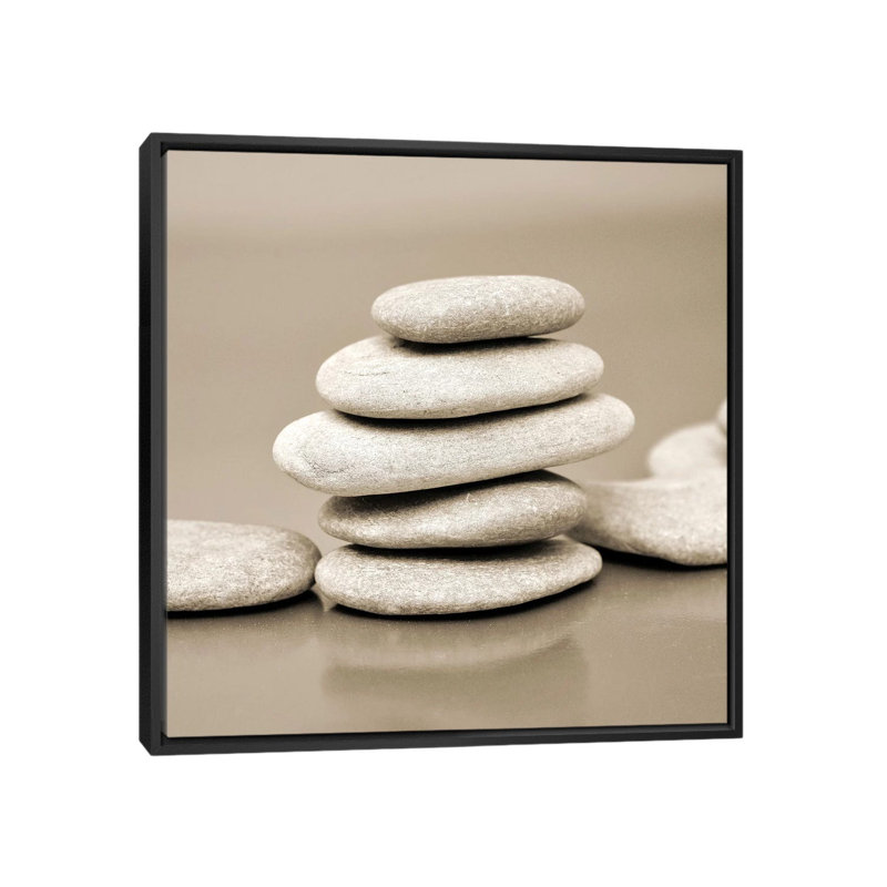 " Zen Pebbles I " by PhotoINC Studio, 18" H x 18" W x 1.5" D, No Matte, Black Framed Canvas