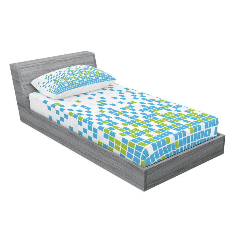 Microfiber Geometric Sheet Set, Twin Sheet Set with Fitted Sheet, Mosaic Grid Pixel Geometric