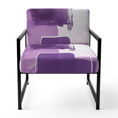 Compson Glam Dancing Shape I - Upholstered Modern Purple And White Accent Arm Chair