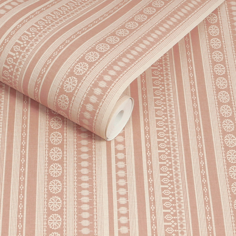 Joules Decorative Stripe Duck Egg Wallpaper, Pink