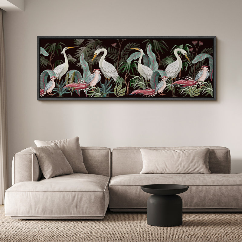 Grue héron, oiseaux, aigrette, Eden, oiseaux majestueux dans un paradis tropical, H 20 po x l 60 po, Noir
