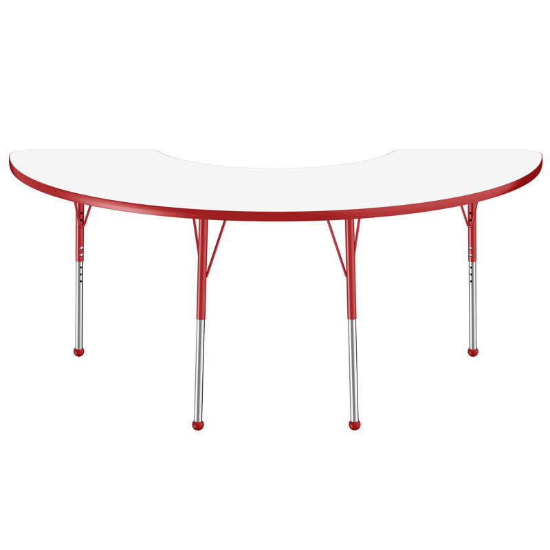 Table d'activité demi-lune effaçable à sec avec pieds réglables - blanc / noir, Tableau blanc / noir, Demi-lune