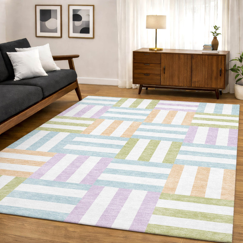 Premium Machine Washable Mayfield AMF2332 Geometric Rug, 8' x 10', Pearl