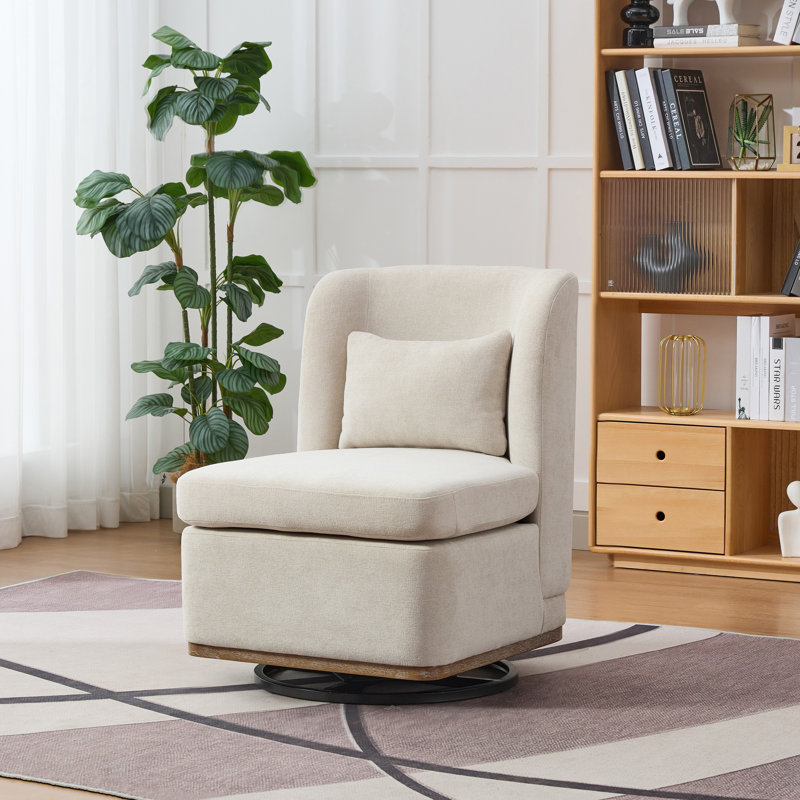 Fauteuil de chambre rembourré pivotant, Chenille beige