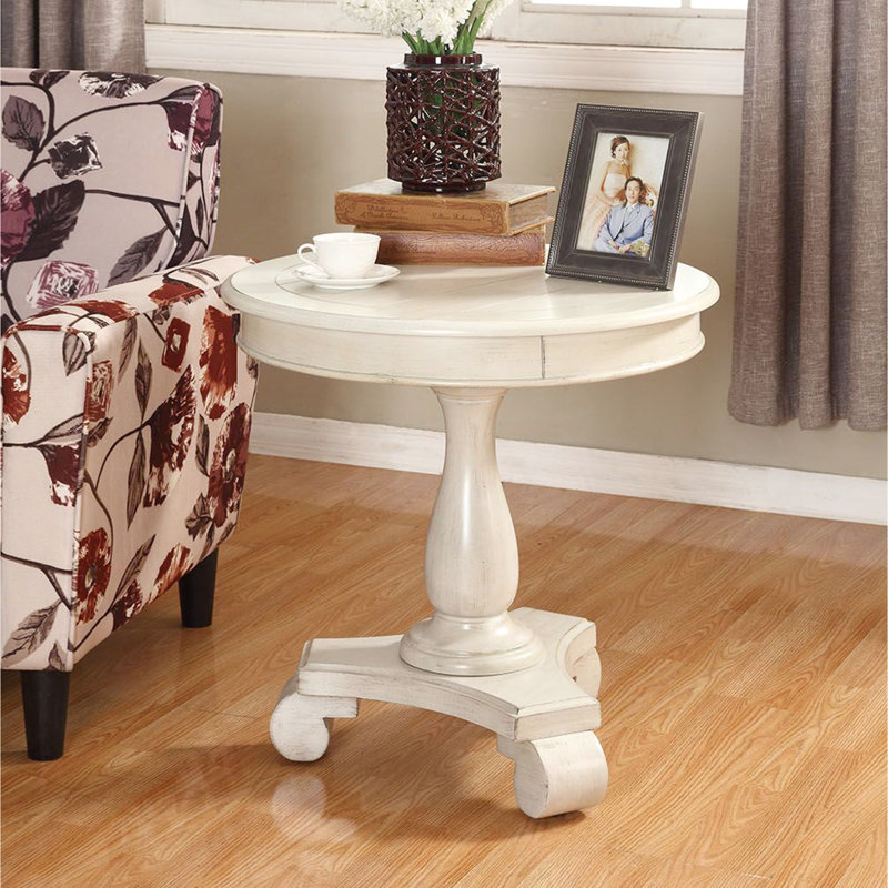 Table d'appoint - 26 po en bois blanc classique et H 26,5 po massif gracieux, Blanc