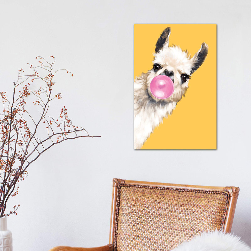 Sneaky Bubble Gum Llama 1 Piece Wall Art on Canvas, 20.32 cm H x 30.48 cm W, Wrapped Canvas