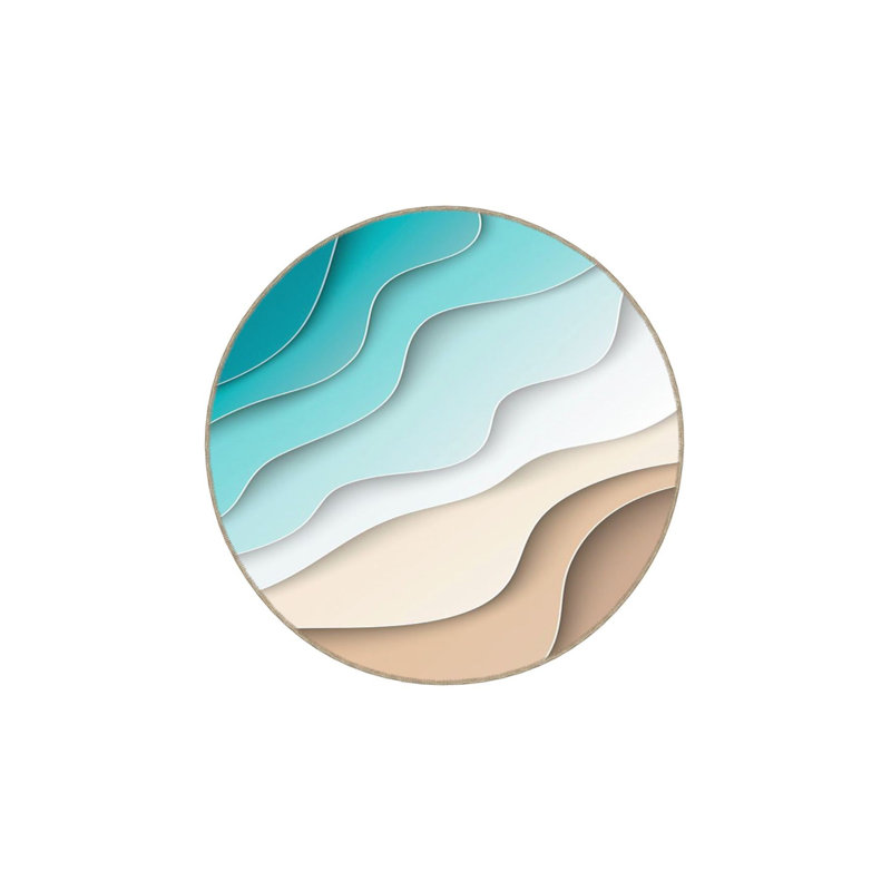 Tapis lavable à motifs Modern Blue Sea, Sous-tapis rond 3 pi 3 po inclus