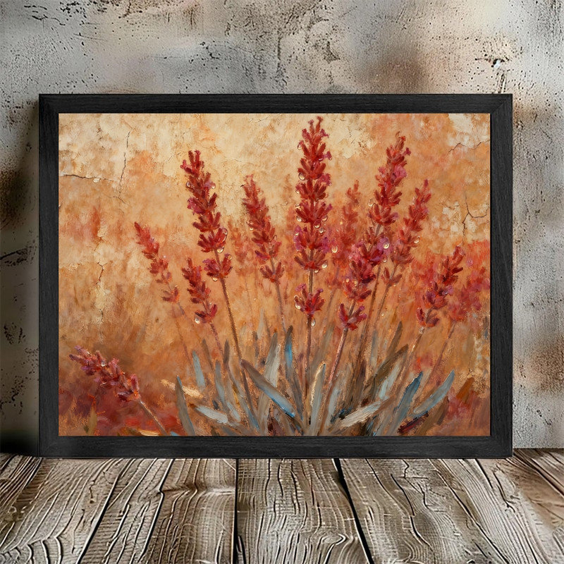 Art mural floral noir, lavande rouge rustique, paysage botanique rétro, impressions encadrées, H 9 po x l 11 po