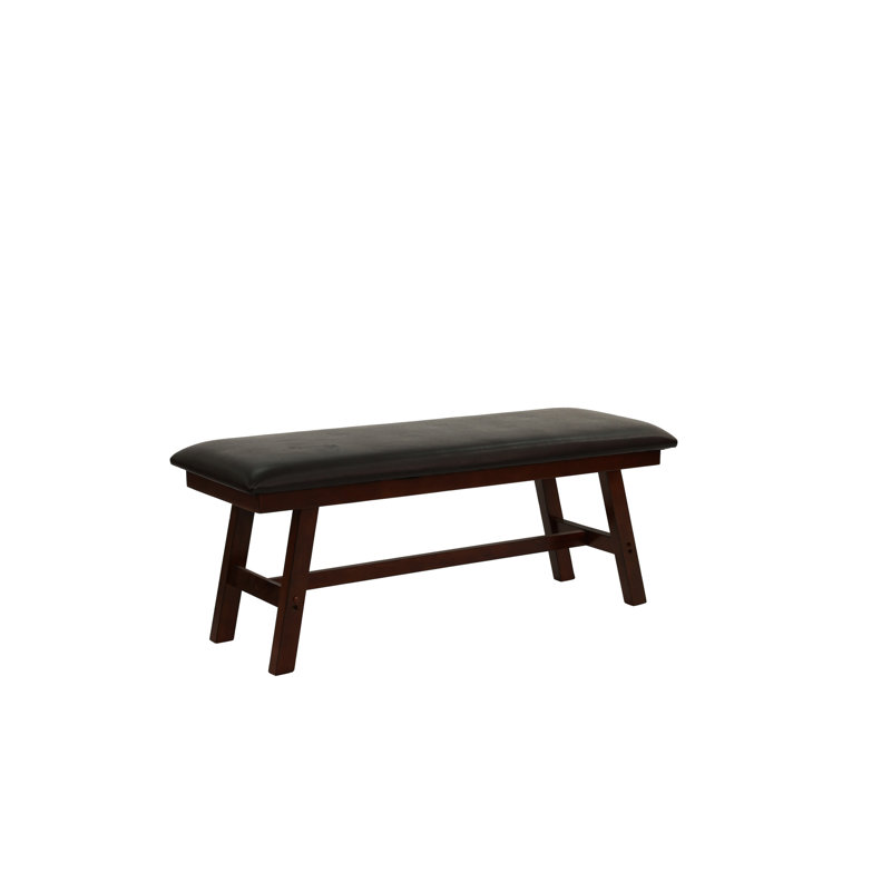 1Pc Dining Bench With Dark Walnut Finish And Chocolate Faux Leather Cushion, Modern Style For Room, 48" X 17" 19"H Contemporary Solid Wood Seat, Ideal Kitchen Dining,